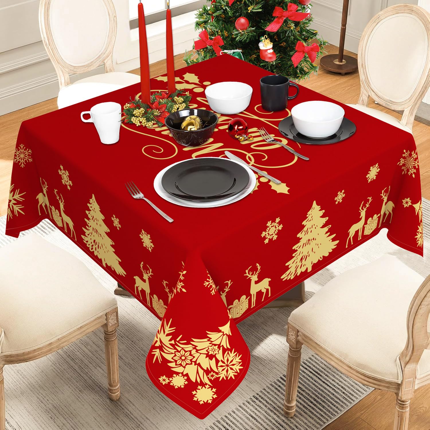 Amazon.com: Faptoena Christmas Square Tablecloth 60 x 60 inch Red